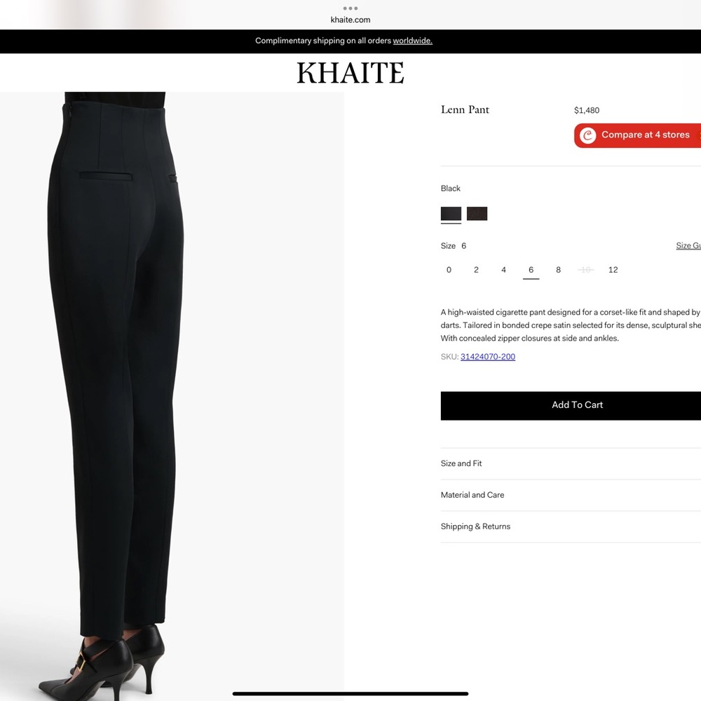 KHAITE Black High-Waisted Lenn Trousers NWT - image 1